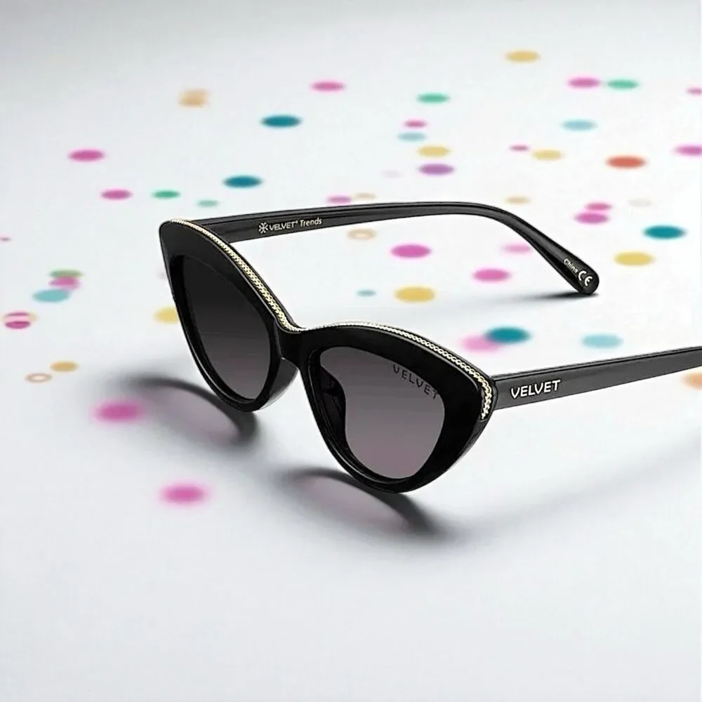 VELVET EYEWEAR The Lily Cat Eye Sunglasses in black w/microfiber pouch